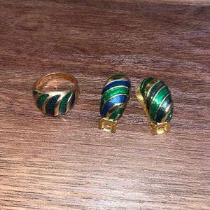 Vintage ring and clip on earrings.